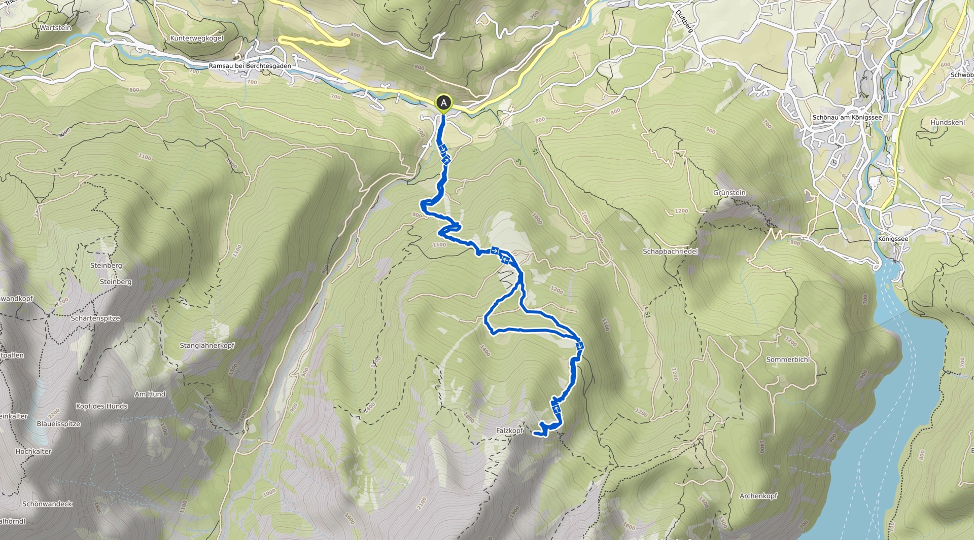 Routenplan Wimbachbrücke Falzalm - Schneeschuhtour zum Falzkopf